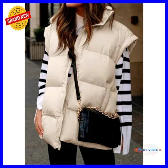 Oversized Puffer Vest Quilted Lightweight Stand Collar Insulated Padded Jacket